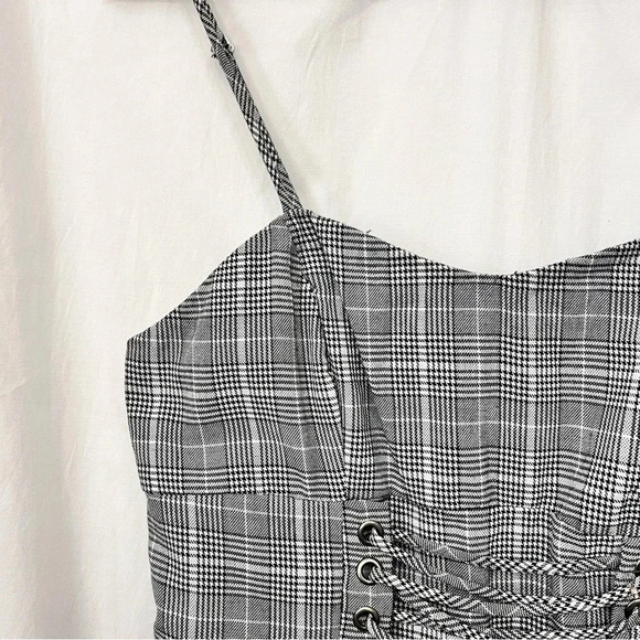 Faux Corset Houndstooth Dress Dark Academia Preppy Y2K Grunge 90’s - Picture 3 of 9